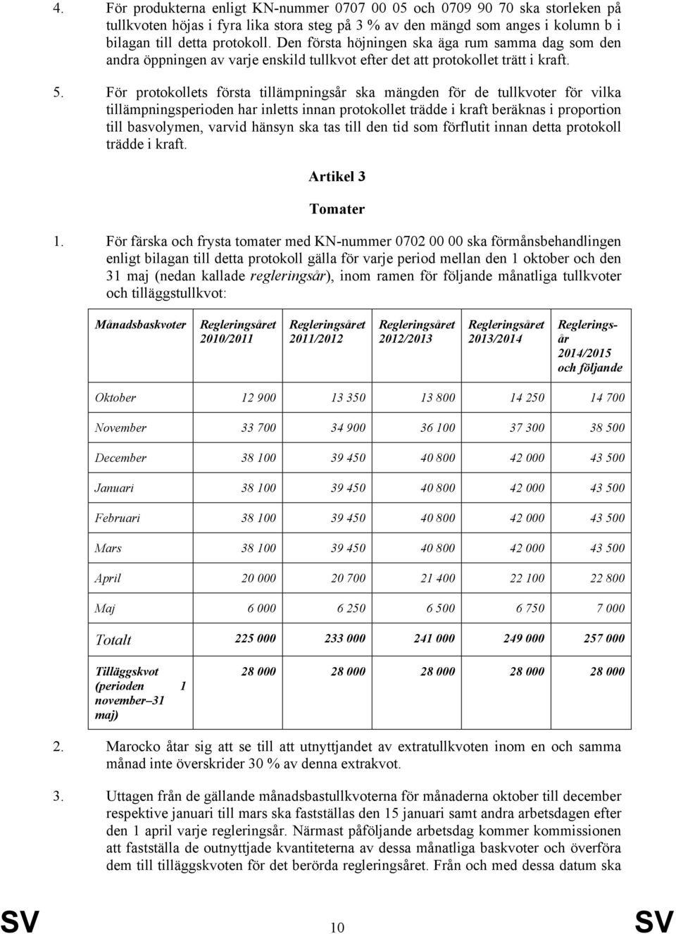 För protokollets första tillämpningsår ska mängden för de tullkvoter för vilka tillämpningsperioden har inletts innan protokollet trädde i kraft beräknas i proportion till basvolymen, varvid hänsyn