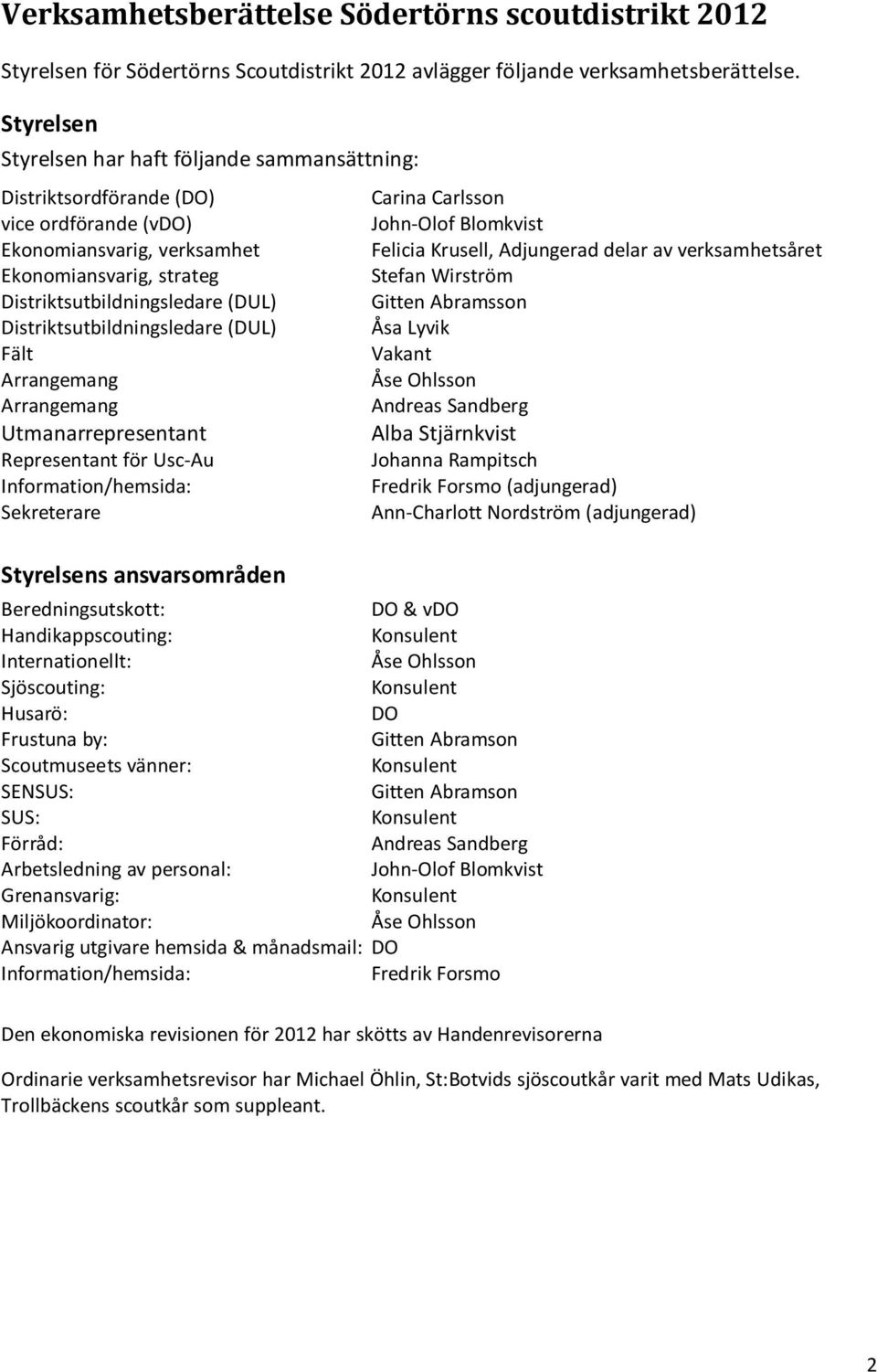 Distriktsutbildningsledare (DUL) Fält Arrangemang Arrangemang Utmanarrepresentant Representant för Usc-Au Information/hemsida: Sekreterare Styrelsens ansvarsområden Beredningsutskott: DO & vdo