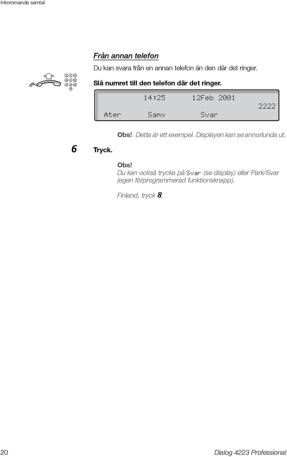 14:25 12Feb 2001 2222 Åter Samv Svar 6 Tryck. Obs! Detta är ett exempel.