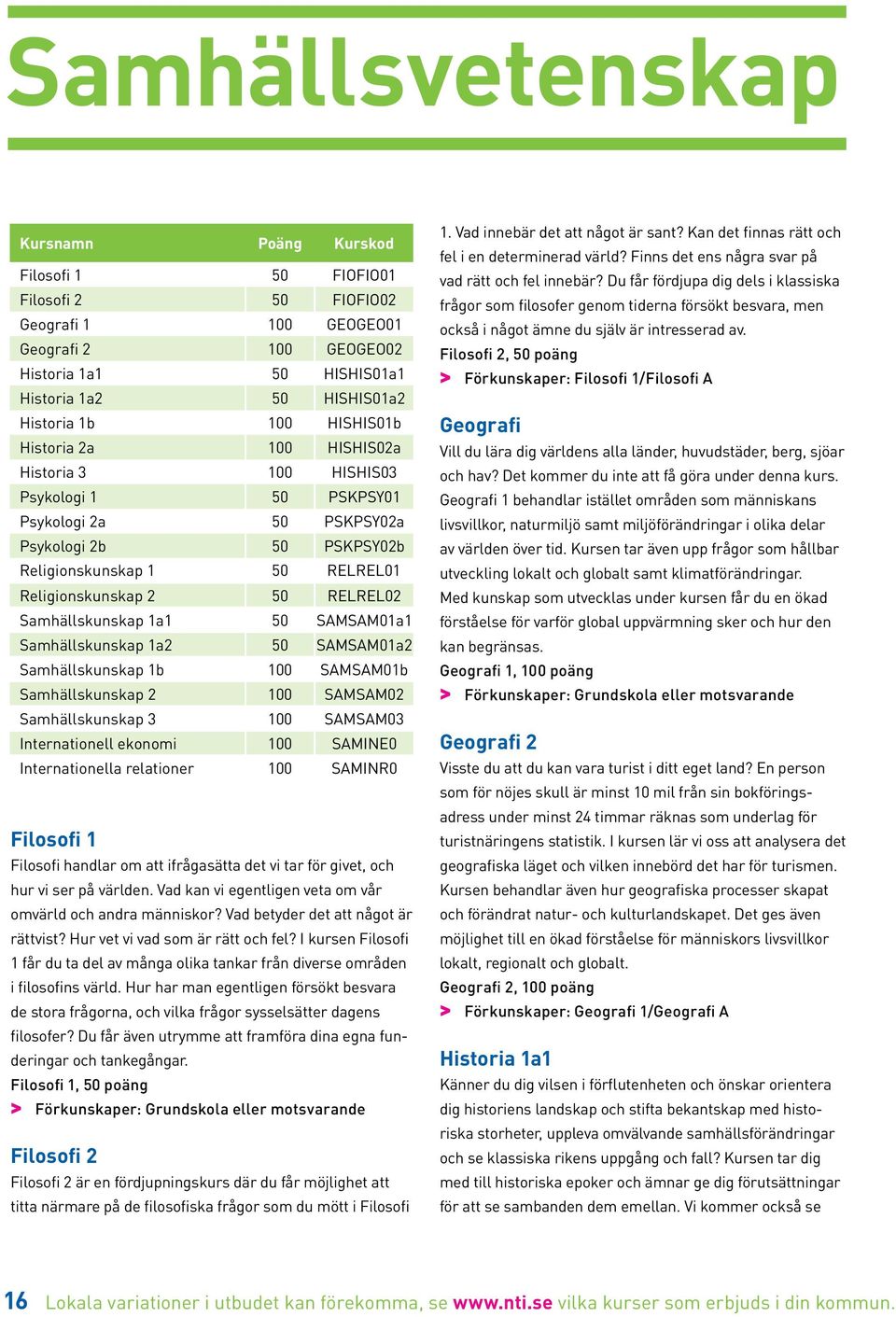 RELREL02 Samhällskunskap 1a1 50 SAMSAM01a1 Samhällskunskap 1a2 50 SAMSAM01a2 Samhällskunskap 1b 100 SAMSAM01b Samhällskunskap 2 100 SAMSAM02 Samhällskunskap 3 100 SAMSAM03 Internationell ekonomi 100