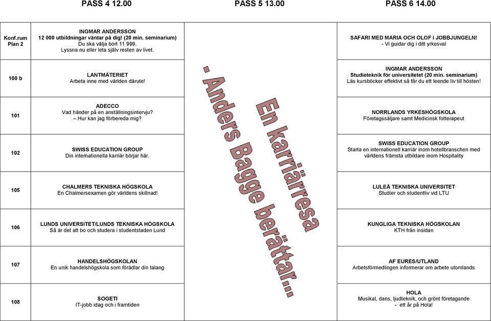 seminarium) Läs kursböcker effektivt så får du ett leende liv till hösten! 101 ADECCO Vad händer på en anställningsintervju? Hur kan jag förbereda mig?