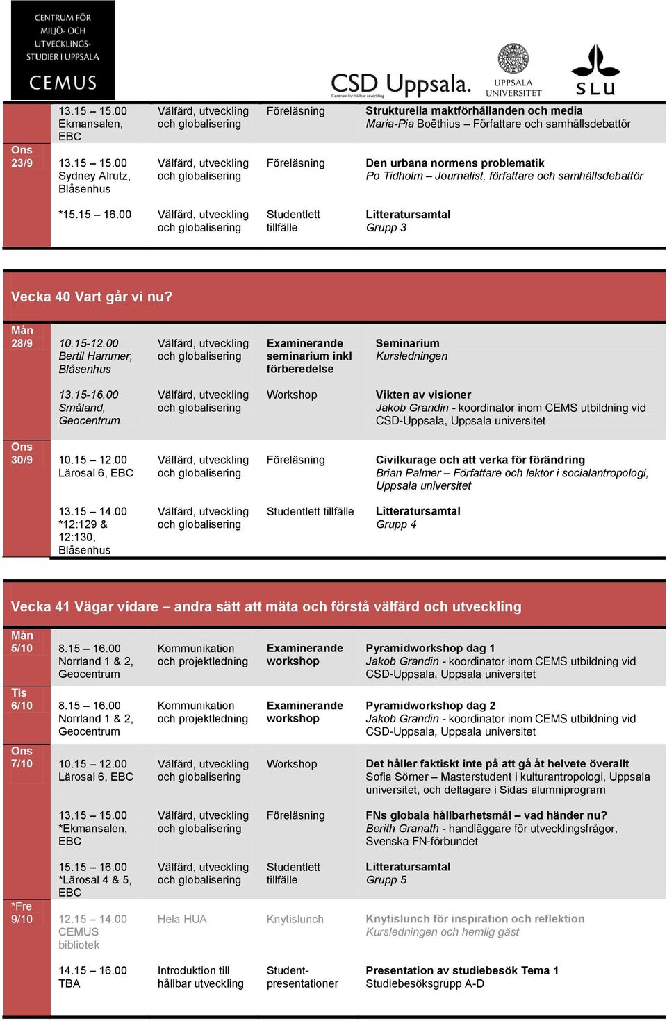 00 Lärosal 6, Civilkurage och att verka för förändring Brian Palmer Författare och lektor i socialantropologi, Uppsala universitet 13.15 14.