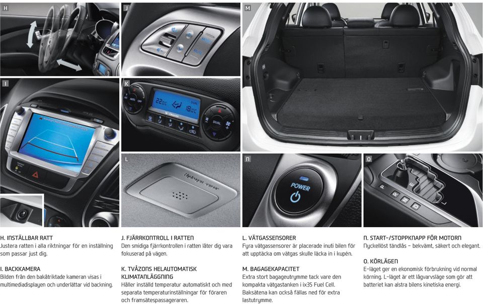 TVÅZONS HELAUTOMATISK KLIMATANLÄGGNING Håller inställd temperatur automatiskt och med separata temperaturinställningar för föraren och framsätespassageraren. L.