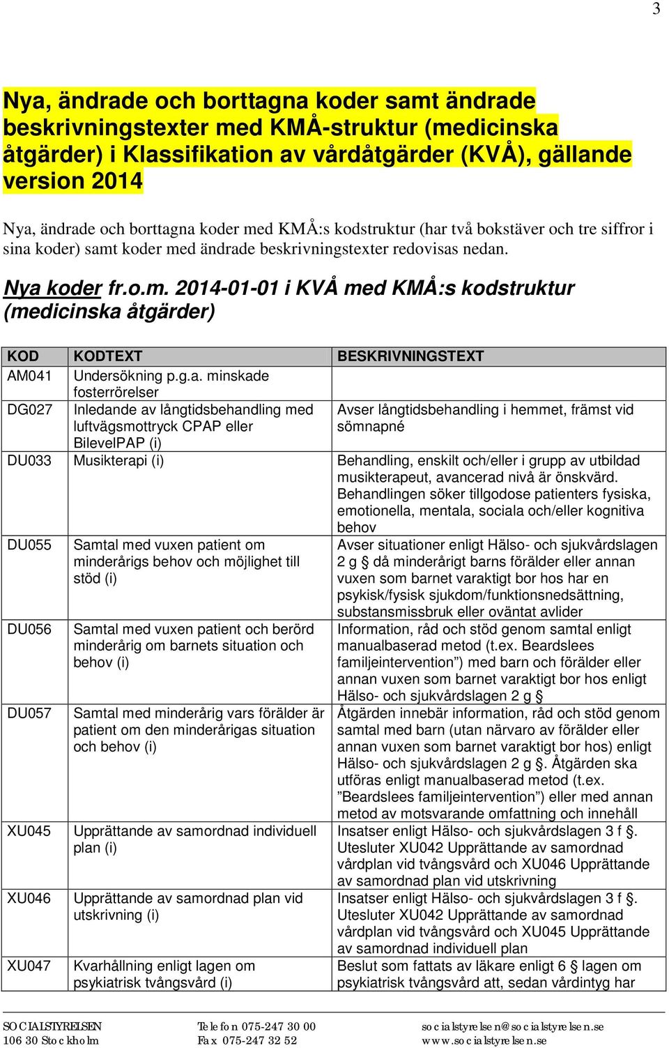 g.a. minskade fosterrörelser DG027 Inledande av långtidsbehandling med luftvägsmottryck CPAP eller BilevelPAP (i) Avser långtidsbehandling i hemmet, främst vid sömnapné DU033 Musikterapi (i)