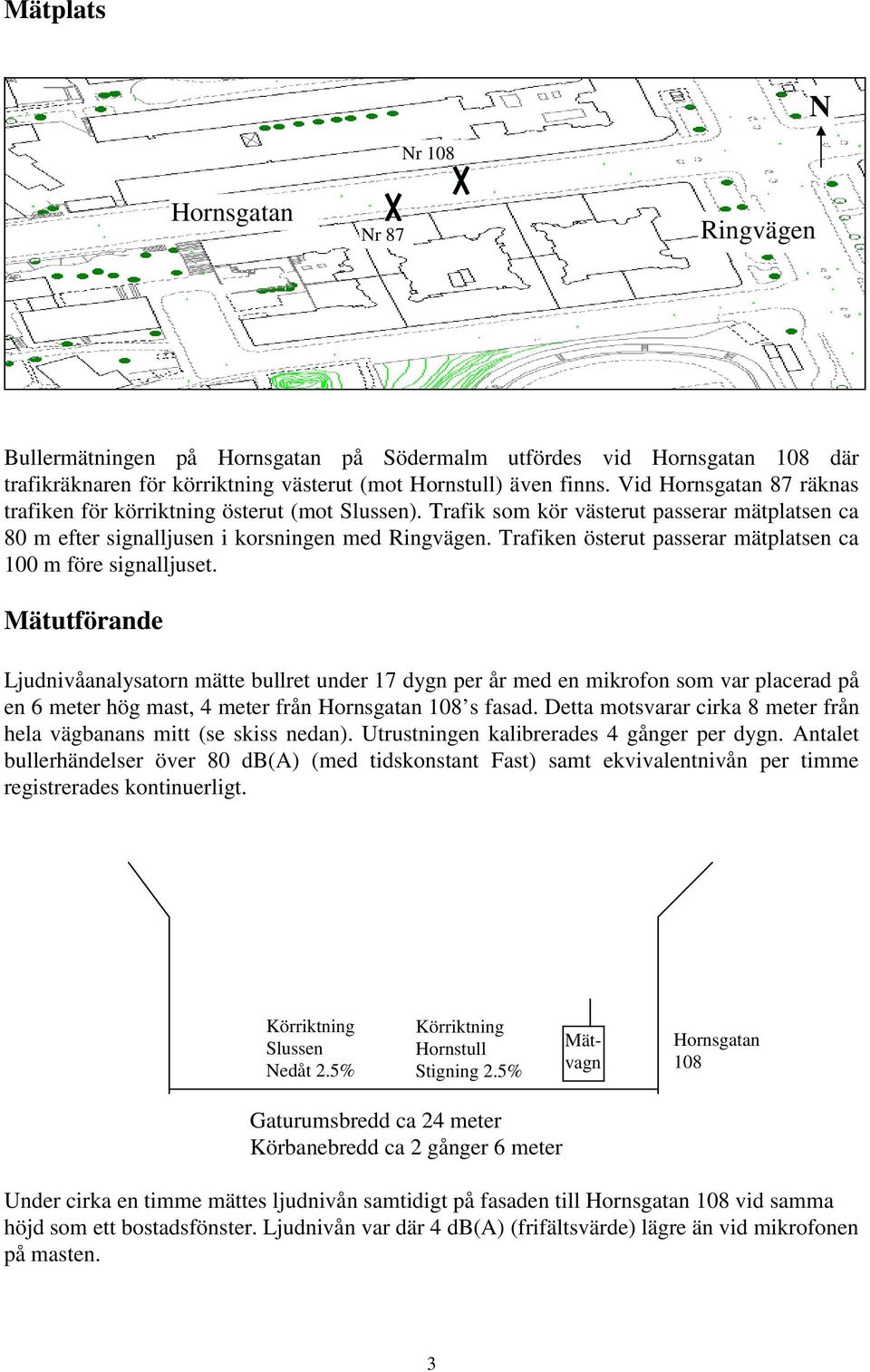 Trafiken österut passerar mätplatsen ca 100 m före signalljuset.