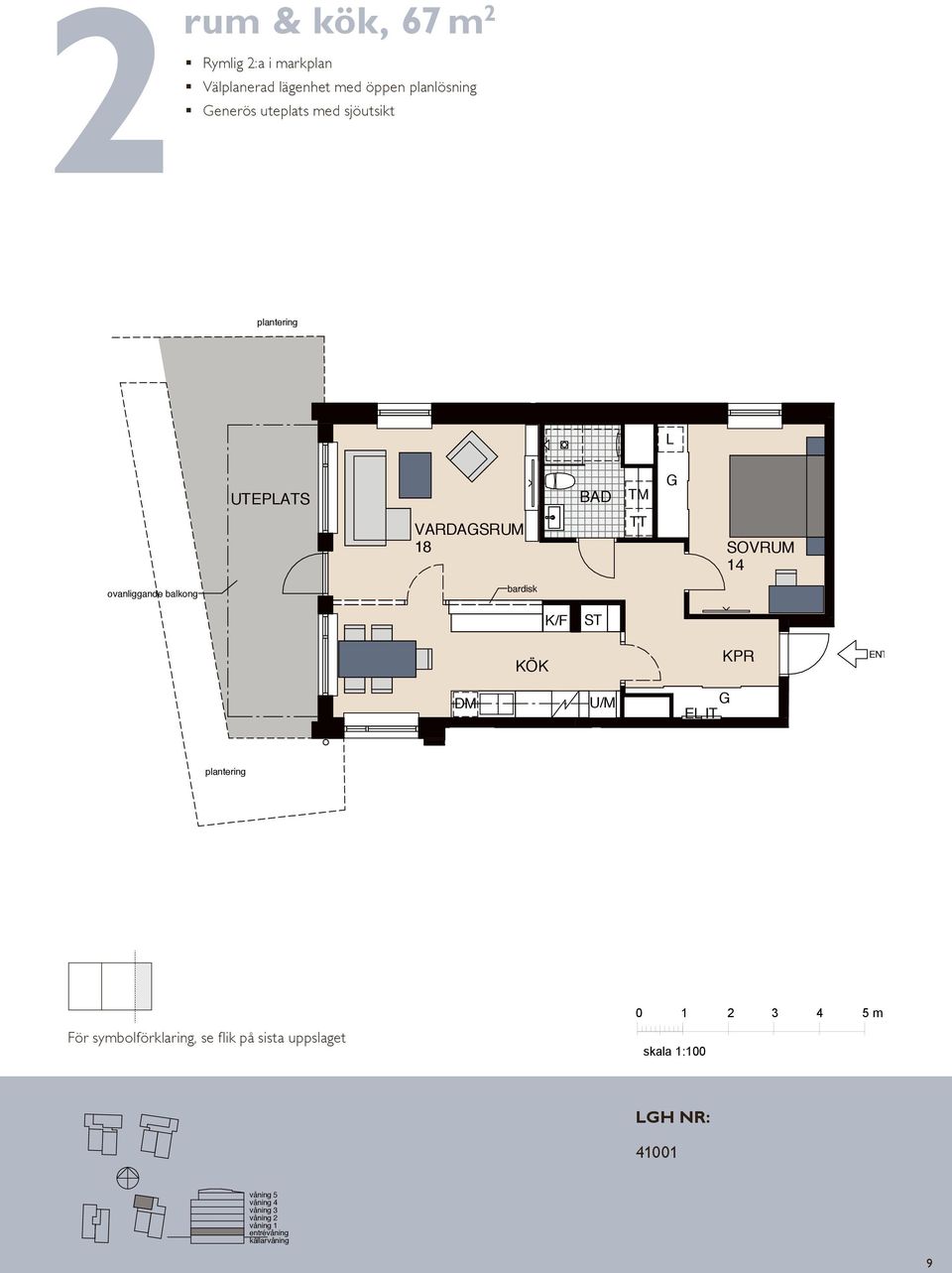 VARDASRUM SOVRUM / S VARDASRUM HA SOVRUM E IT ovanliggande balkong E/IT / M E IT plantering ör symbolförklaring, se flik på sista uppslaget våning tr våning tr skala :