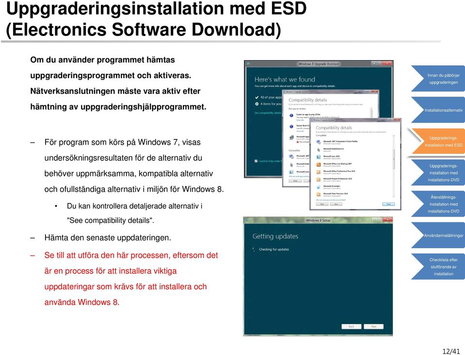 För program som körs på Windows 7, visas undersökningsresultaten för de alternativ du behöver uppmärksamma, kompatibla alternativ och ofullständiga alternativ i