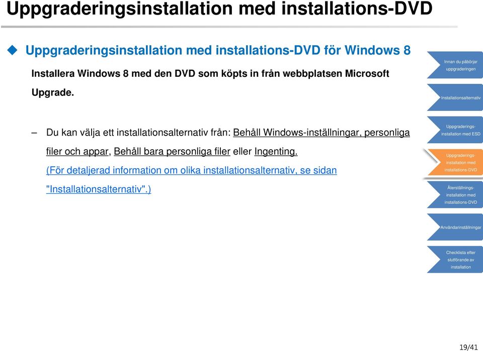 Du kan välja ett salternativ från: Behåll Windows-inställningar, personliga