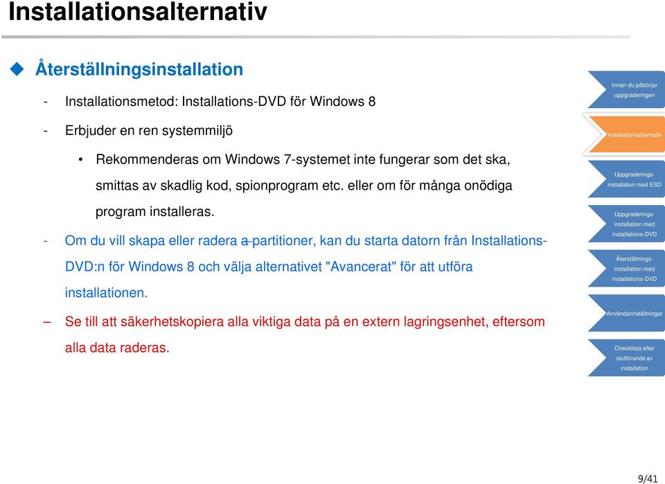 - Om du vill skapa eller radera a partitioner, kan du starta datorn från Installations- DVD:n för Windows 8 och välja