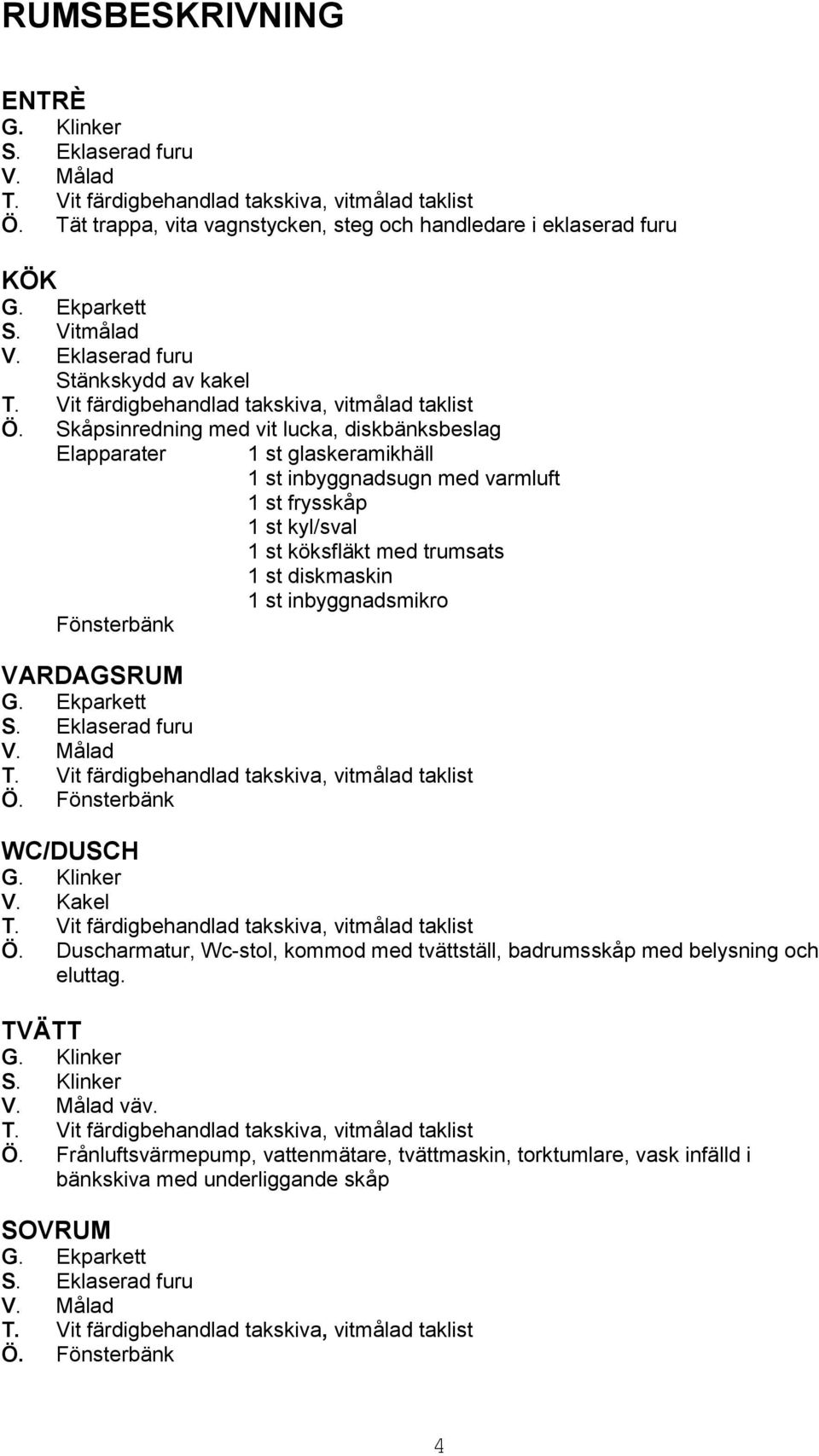 trumsats 1 st diskmaskin 1 st inbyggnadsmikro Fönsterbänk VARDAGSRUM Ö. Fönsterbänk WC/DUSCH V. Kakel Ö.