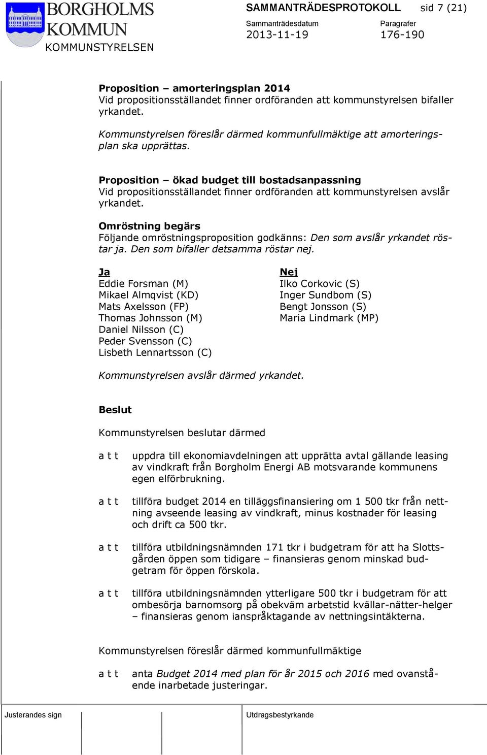 Proposition ökad budget till bostadsanpassning Vid propositionsställandet finner ordföranden att kommunstyrelsen avslår yrkandet.