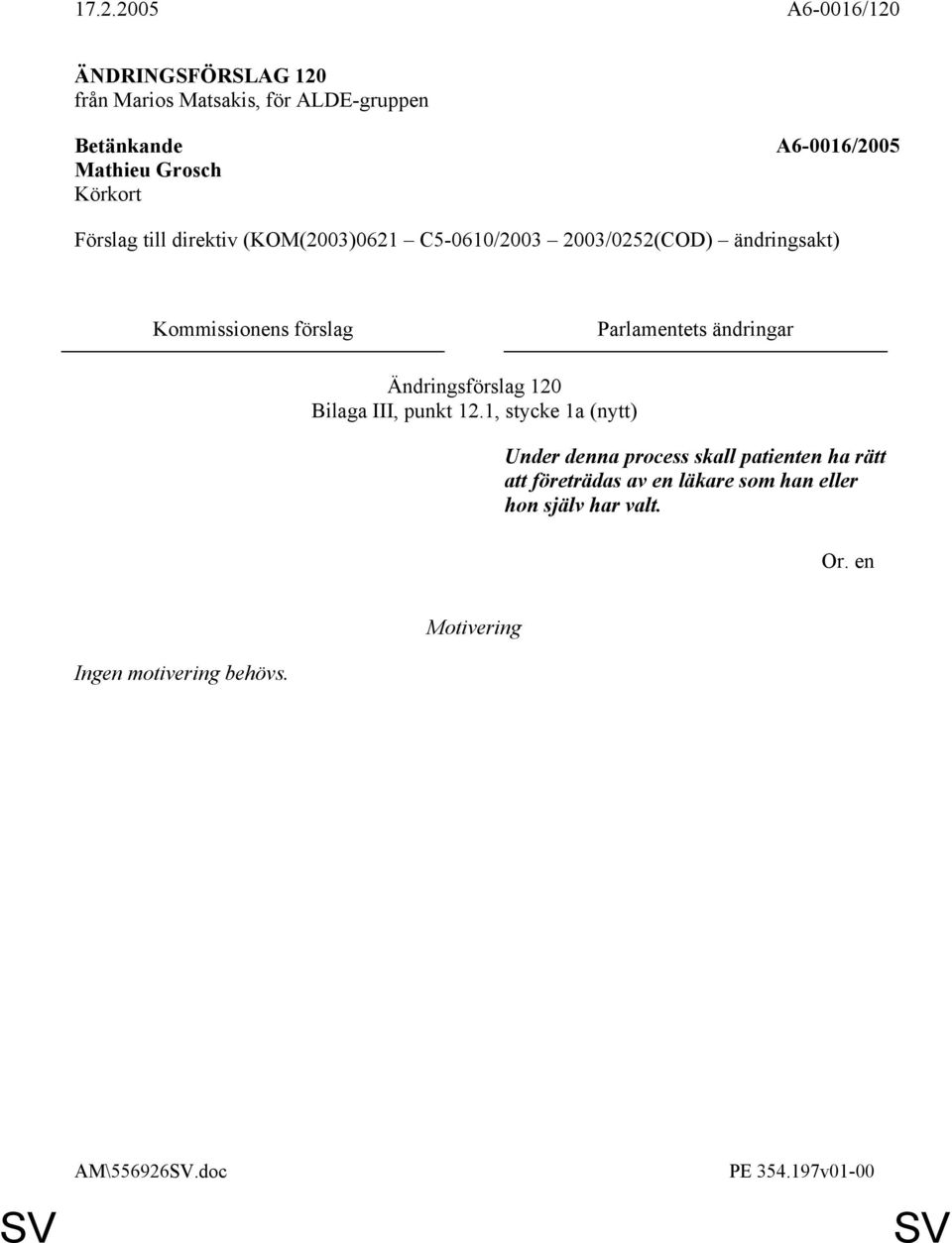 1, stycke 1a (nytt) Under denna process skall patienten ha rätt att