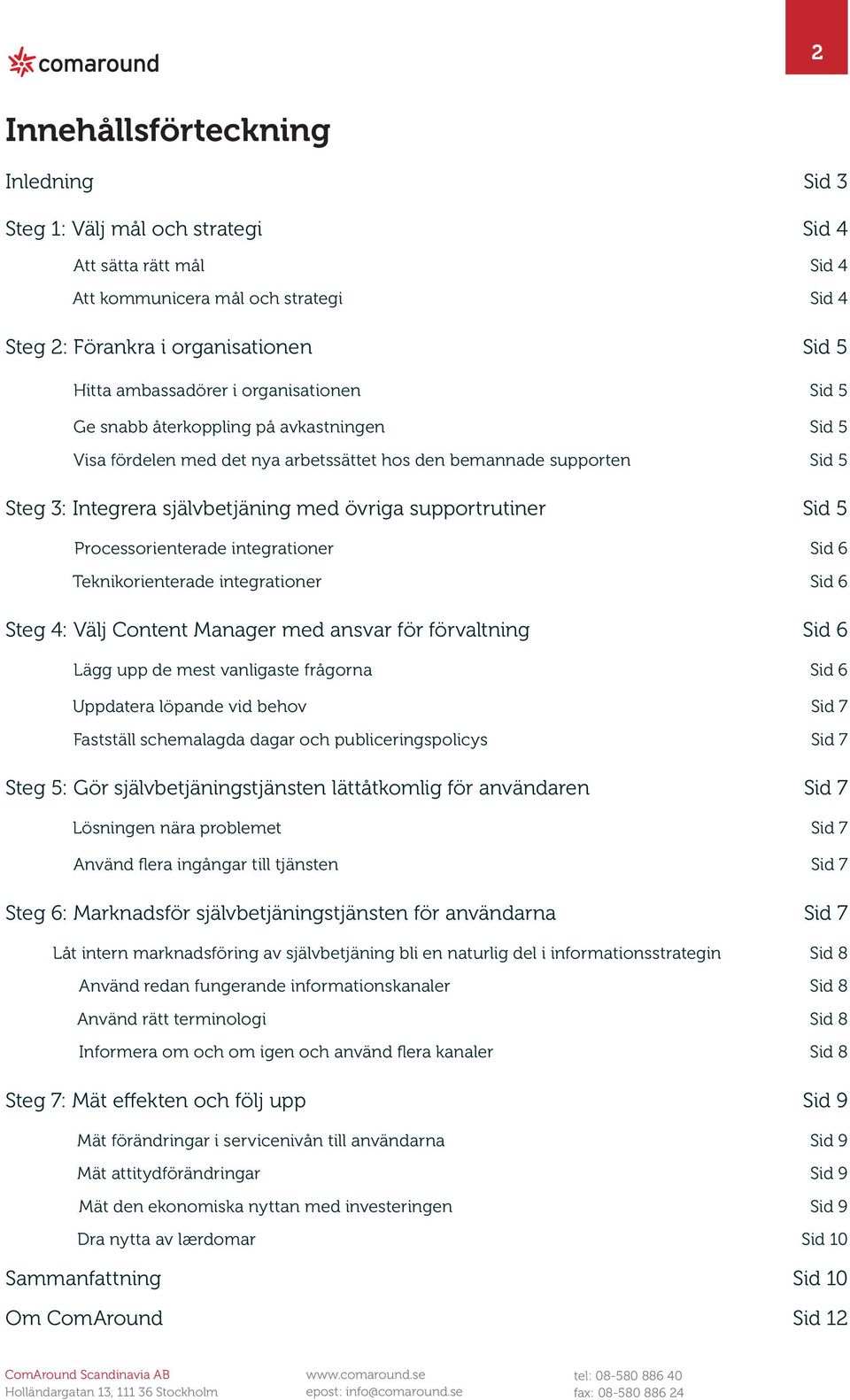 Sid 5 Processorienterade integrationer Sid 6 Teknikorienterade integrationer Sid 6 Steg 4: Välj Content Manager med ansvar för förvaltning Sid 6 Lägg upp de mest vanligaste frågorna Sid 6 Uppdatera