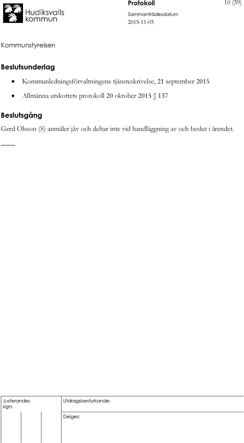 2015 Allmänna utskottets protokoll 20 oktober 2015 137
