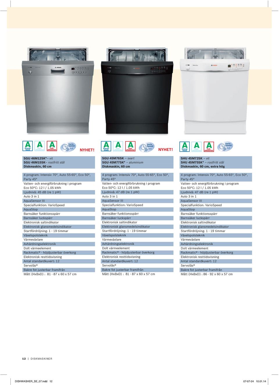 vhärdningselektronik Rackmatic - höjdjusterbar överkorg Elektronisk resttidsvisning ntal standardkuvert: Servolås Mått (HxBxD) : - 87 x x SGU 45M7SK svart SGU 45M77SK* aluminium Diskmaskin, 4