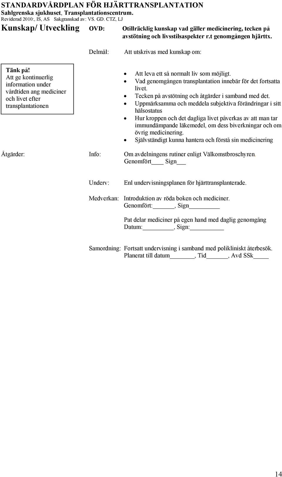 Vad genomgången transplantation innebär för det fortsatta livet. Tecken på avstötning och åtgärder i samband med det.