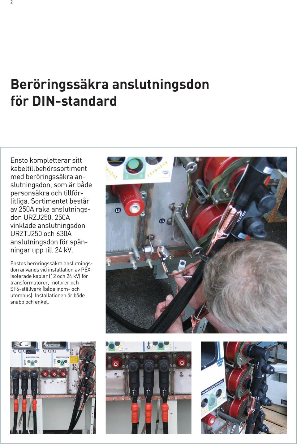 Sortimentet består av 250A raka anslutningsdon URZJ250, 250A vinklade anslutningsdon URZTJ250 och 630A anslutningsdon för spänningar