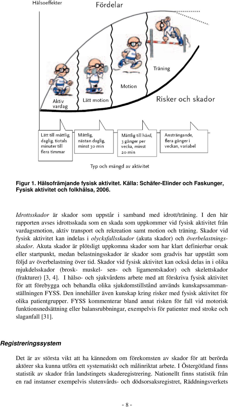 Skador vid fysisk aktivitet kan indelas i olycksfallsskador (akuta skador) och överbelastningsskador.