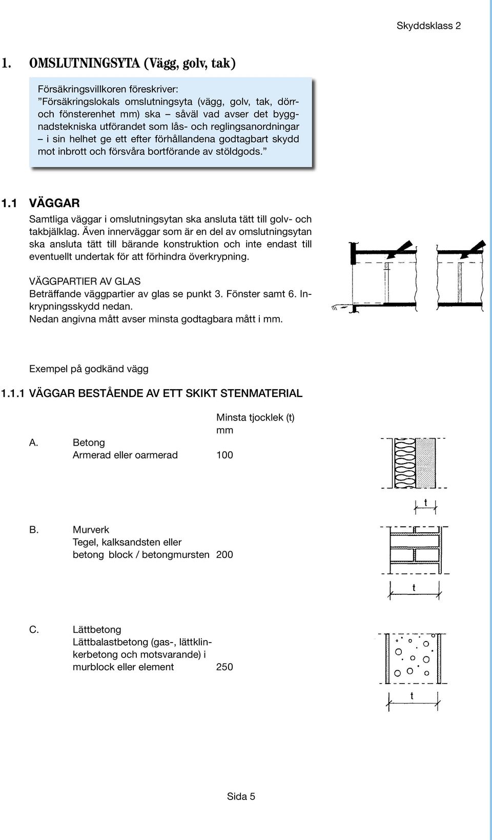1 VÄGGAR Samtliga väggar i omslutningsytan ska ansluta tätt till golv- och takbjälklag.