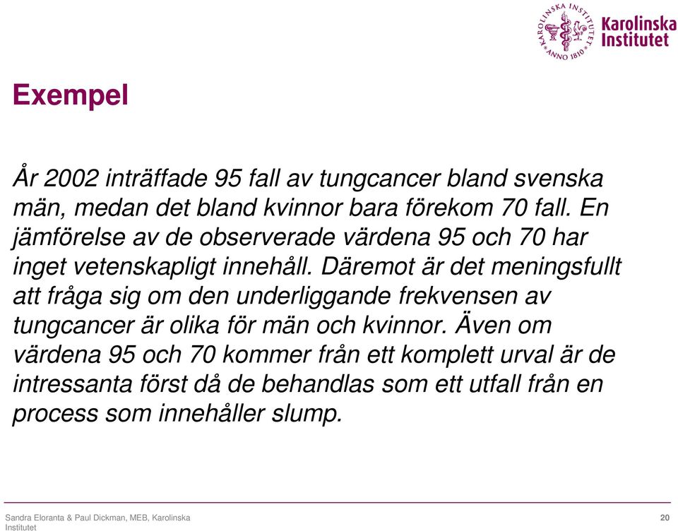 Däremot är det meningsfullt att fråga sig om den underliggande frekvensen av tungcancer är olika för män och kvinnor.