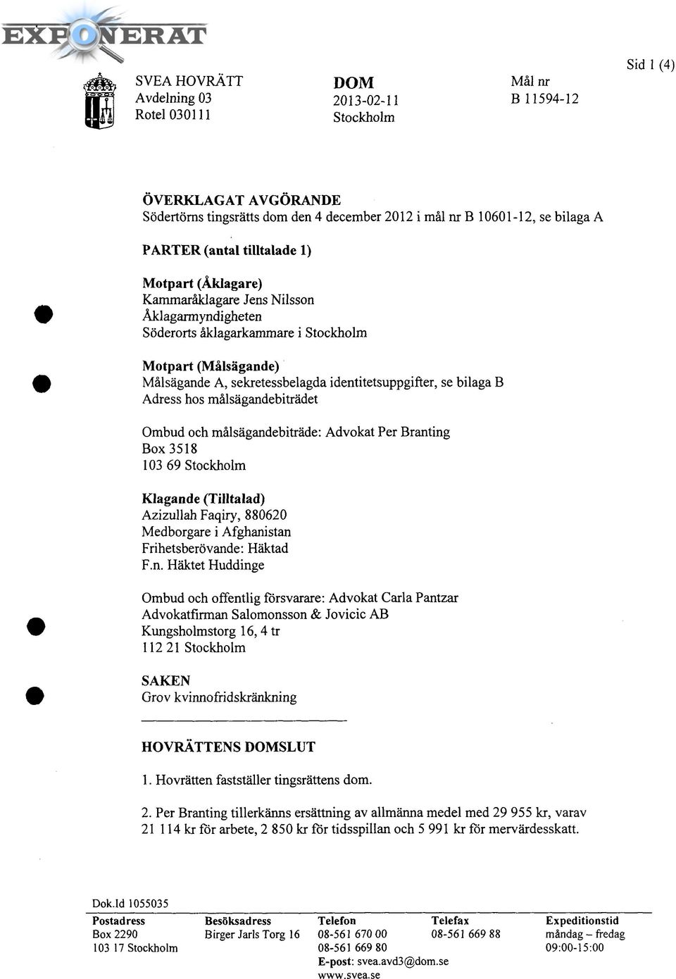 SVEA HOVRÄTT DOM Mål nr Avdelning B - PDF Free Download