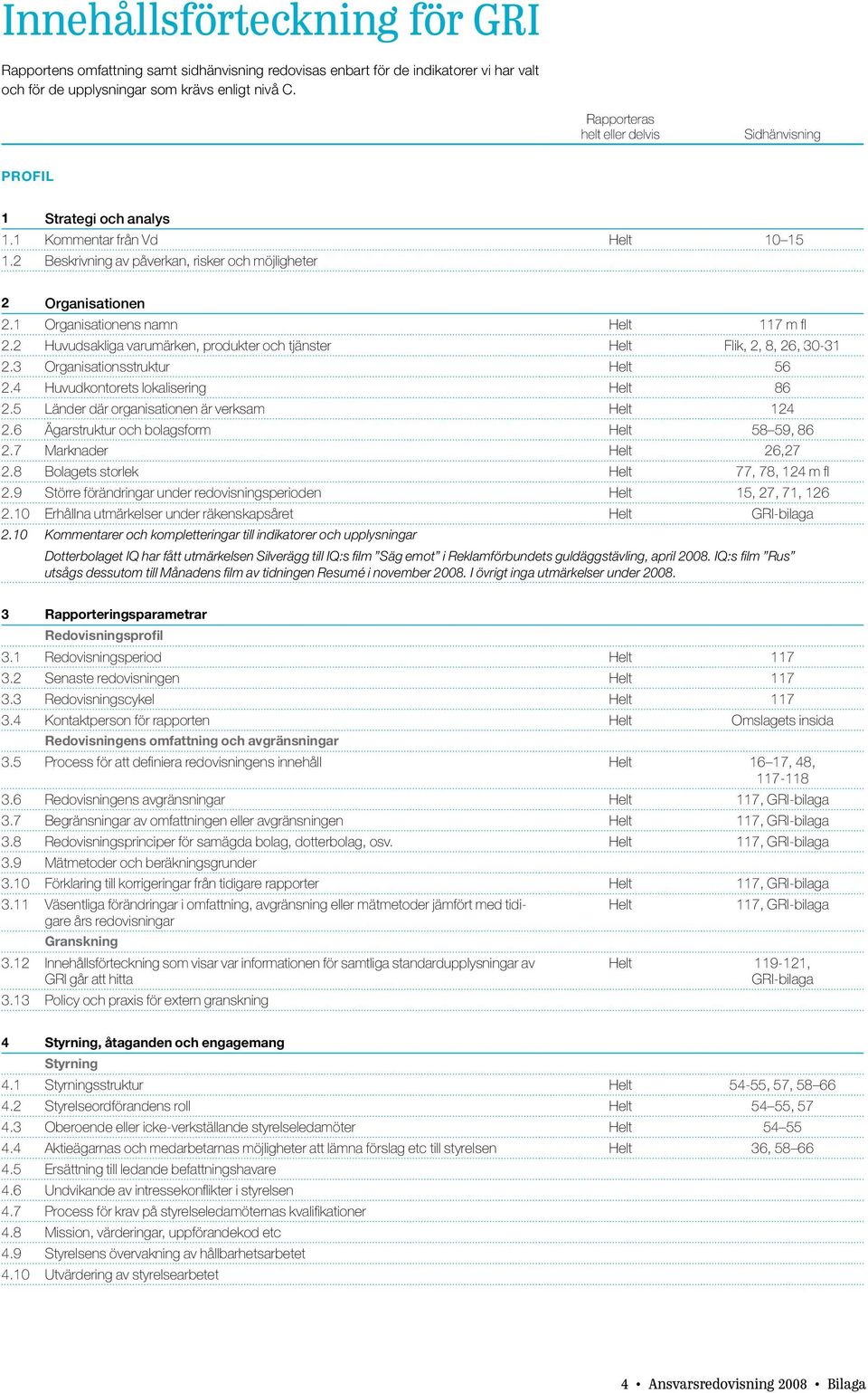 2 Huvudsakliga varumärken, produkter och tjänster Helt Flik, 2, 8, 26, 30-31 2.3 Organisationsstruktur Helt 56 2.4 Huvudkontorets lokalisering Helt 86 2.