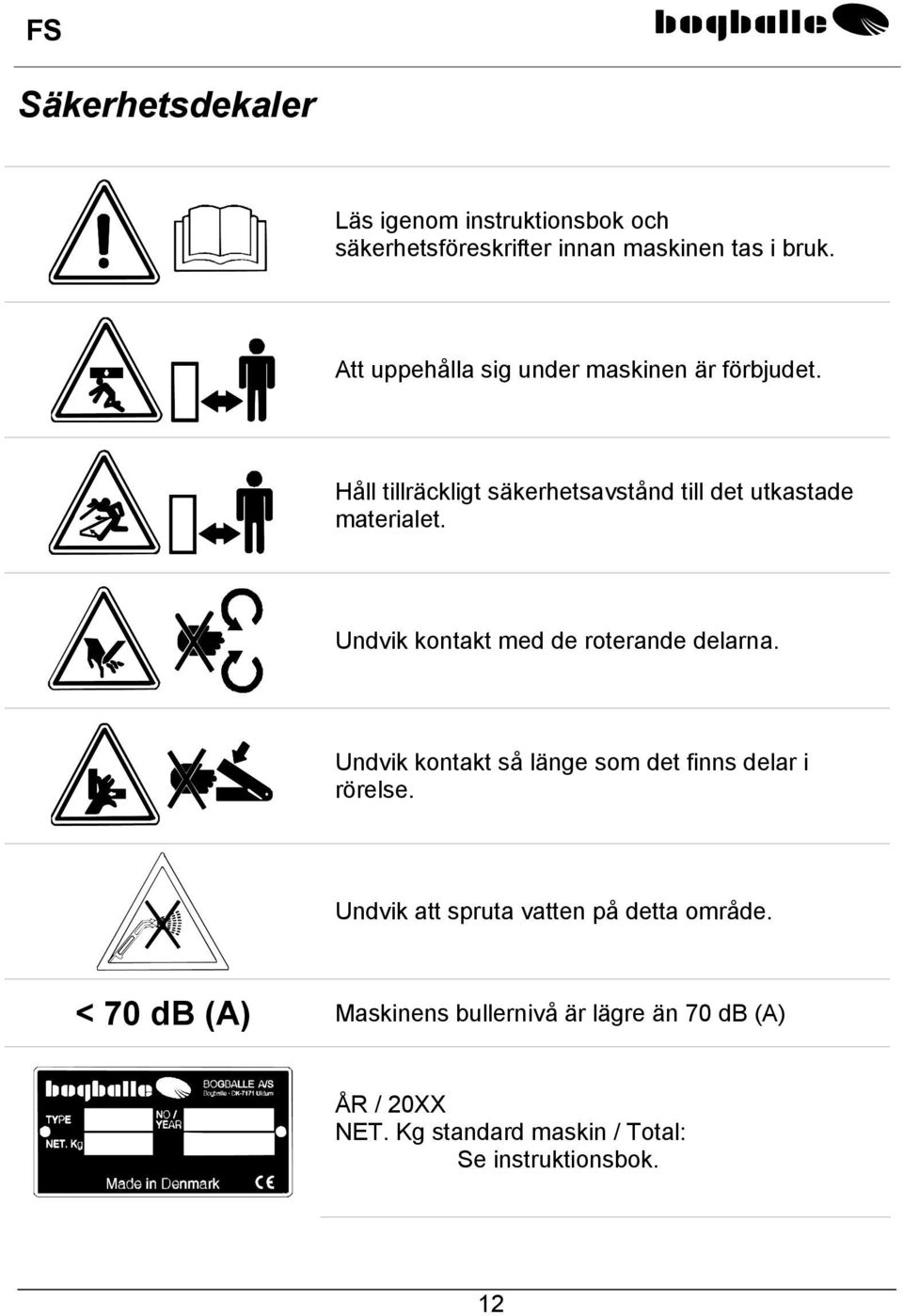 Undvik kontakt med de roterande delarna. Undvik kontakt så länge som det finns delar i rörelse.