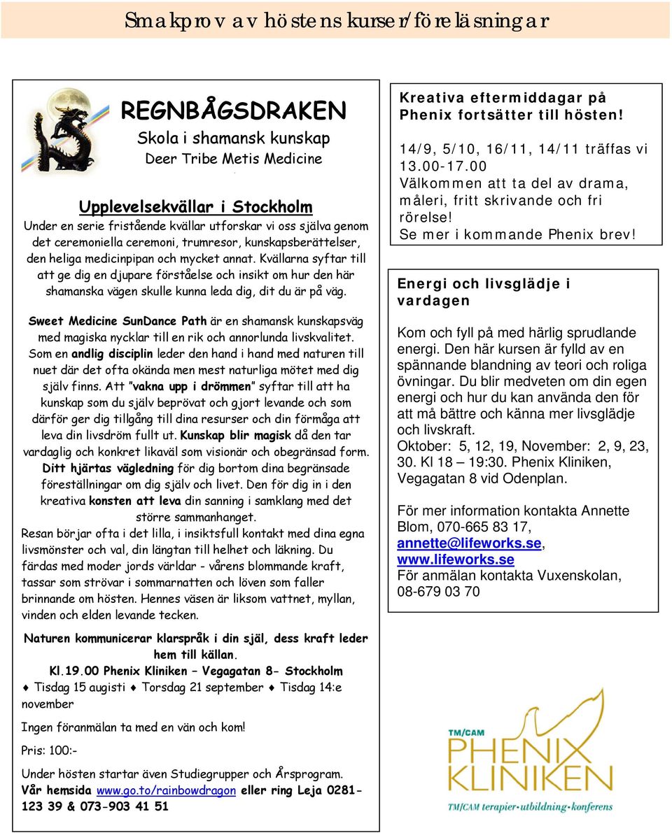 Kvällarna syftar till att ge dig en djupare förståelse och insikt om hur den här shamanska vägen skulle kunna leda dig, dit du är på väg.