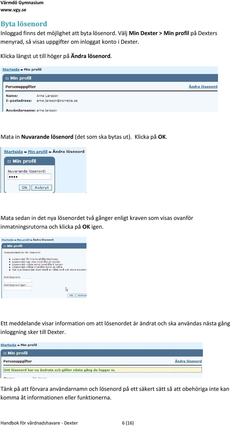 Mata sedan in det nya lösenordet två gånger enligt kraven som visas ovanför inmatningsrutorna och klicka på OK igen.