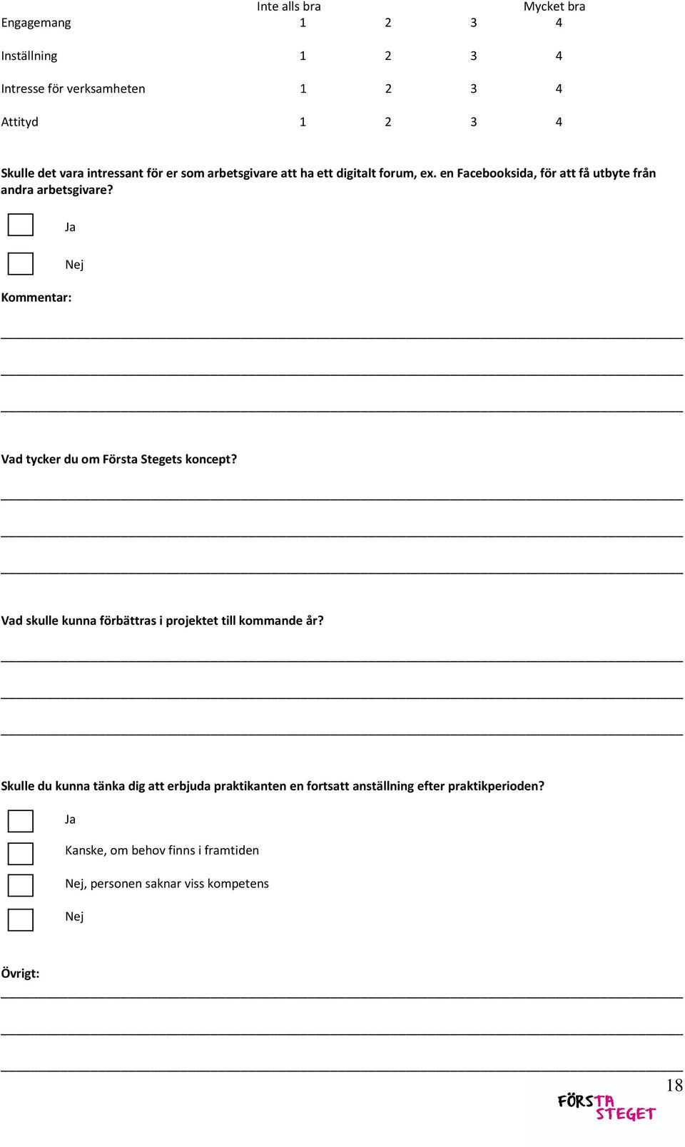 Ja Nej Kommentar: Vad tycker du om Första Stegets koncept? Vad skulle kunna förbättras i projektet till kommande år?