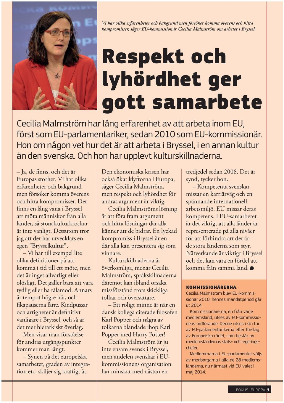 Hon om någon vet hur det är att arbeta i Bryssel, i en annan kultur än den svenska. Och hon har upplevt kulturskillnaderna. Ja, de finns, och det är Europas storhet.