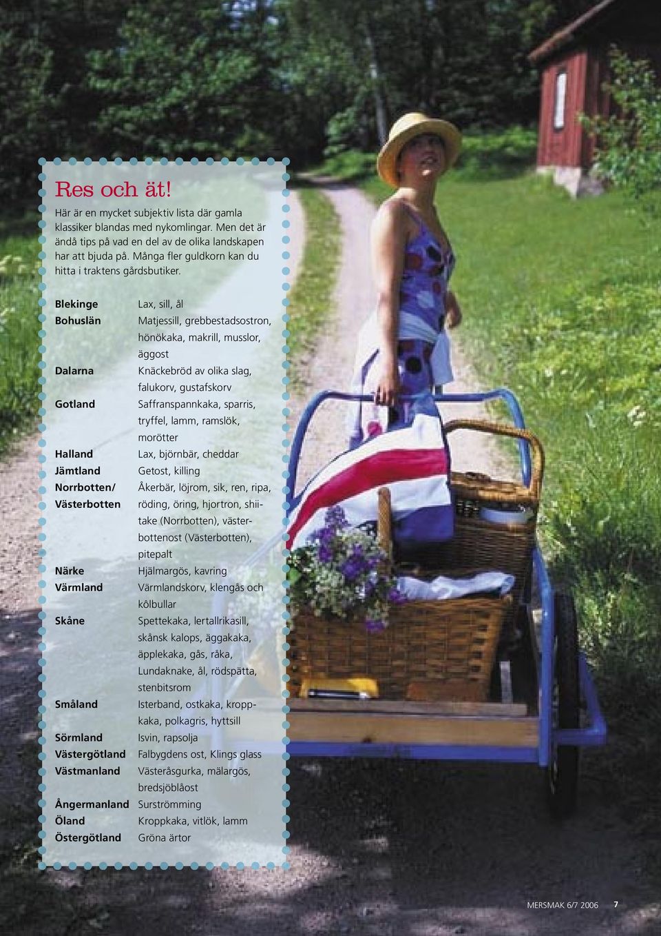 Blekinge Lax, sill, ål Bohuslän Matjessill, grebbestadsostron, hönökaka, makrill, musslor, äggost Dalarna Knäckebröd av olika slag, falukorv, gustafskorv Gotland Saffranspannkaka, sparris, tryffel,