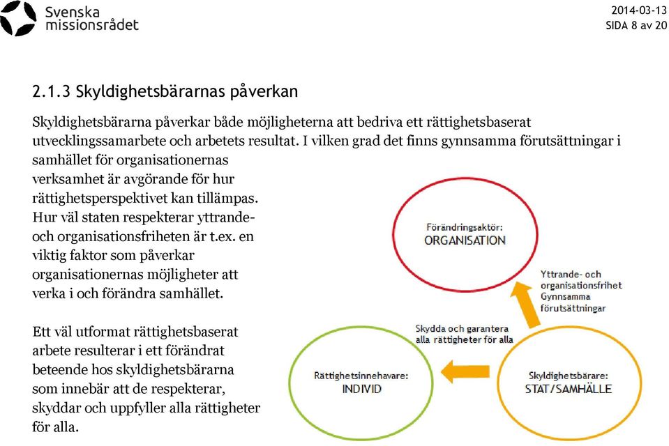 I vilken grad det finns gynnsamma förutsättningar i samhället för organisationernas verksamhet är avgörande för hur rättighetsperspektivet kan tillämpas.