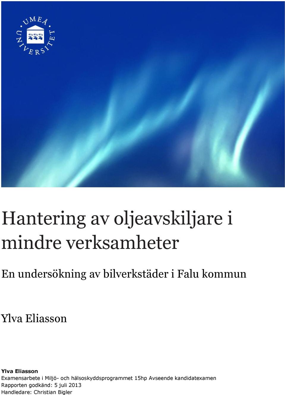 Examensarbete i Miljö- och hälsoskyddsprogrammet 15hp Avseende