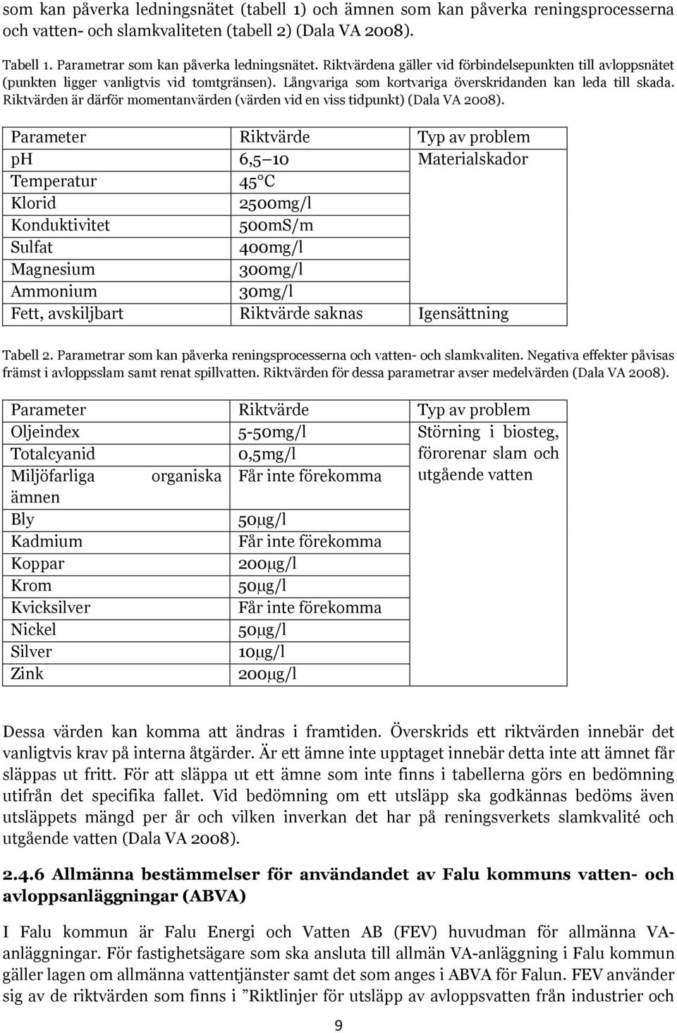 Riktvärden är därför momentanvärden (värden vid en viss tidpunkt) (Dala VA 2008).