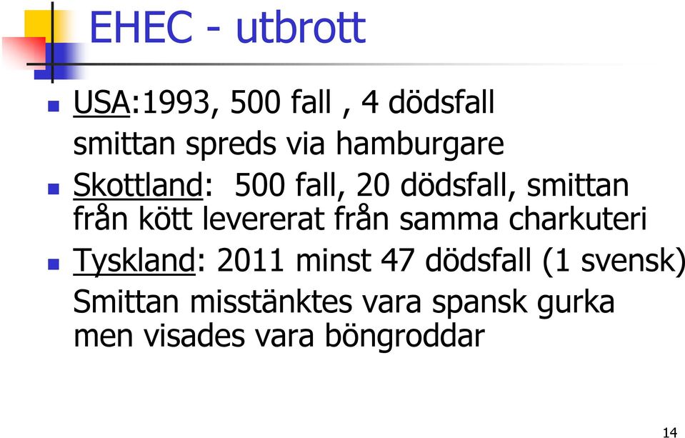 levererat från samma charkuteri Tyskland: 2011 minst 47 dödsfall (1