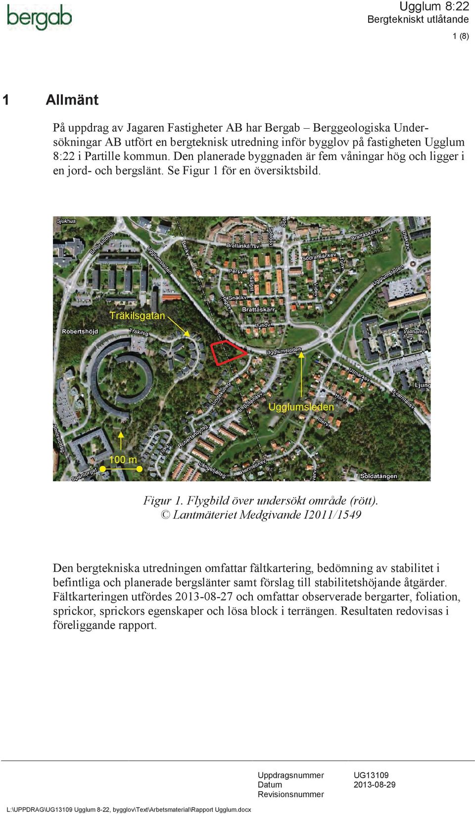 Flygbild över undersökt område (rött).