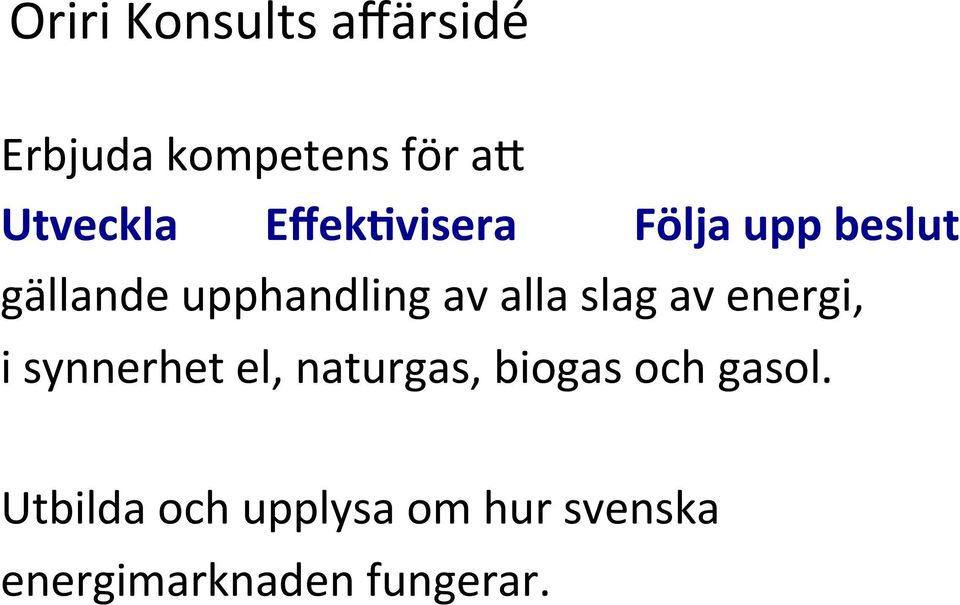 slag av energi, i synnerhet el, naturgas, biogas och gasol.