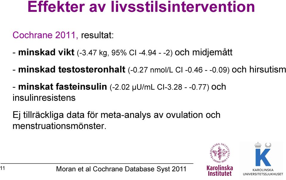 09) och hirsutism - minskat fasteinsulin (-2.02 μu/ml CI-3.28 - -0.