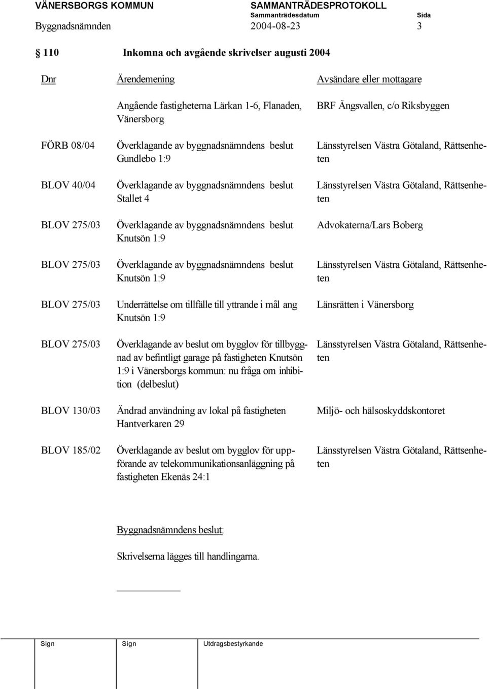 1:9 Överklagande av byggnadsnämndens beslut Knutsön 1:9 Underrättelse om tillfälle till yttrande i mål ang Knutsön 1:9 Överklagande av beslut om bygglov för tillbyggnad av befintligt garage på