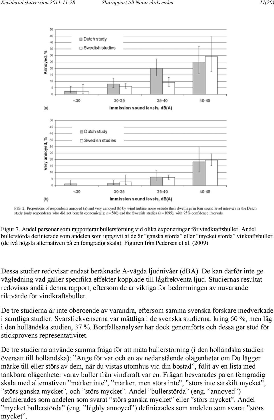 (2009) Dessa studier redovisar endast beräknade A-vägda ljudnivåer (dba). De kan därför inte ge vägledning vad gäller specifika effekter kopplade till lågfrekventa ljud.