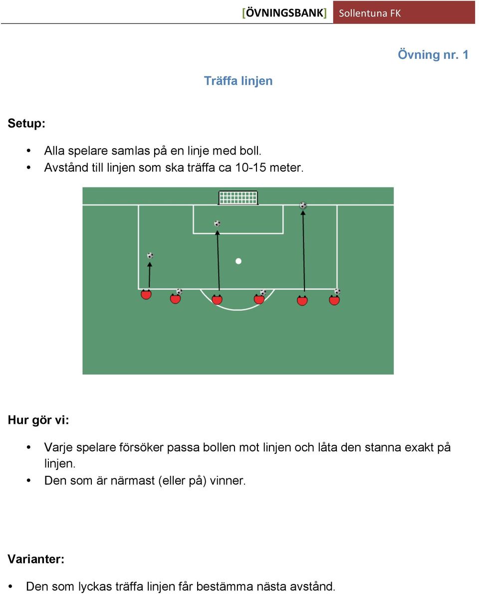 Varje spelare försöker passa bollen mot linjen och låta den stanna exakt på