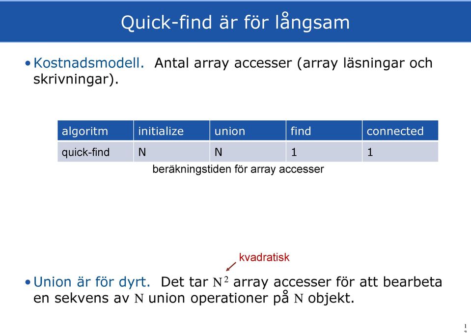 algoritm initialize union find connected quick-find N N 1 1 beräkningstiden