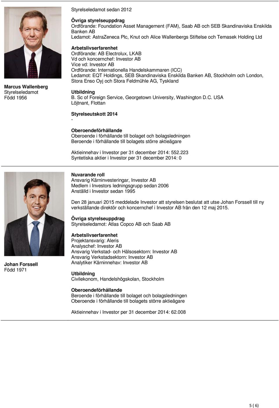 Skandinaviska Enskilda Banken AB, Stockholm och London, Stora Enso Oyj och Stora Feldmühle AG, Tyskland B. Sc of Foreign Service, Georgetown University, Washington D.C.