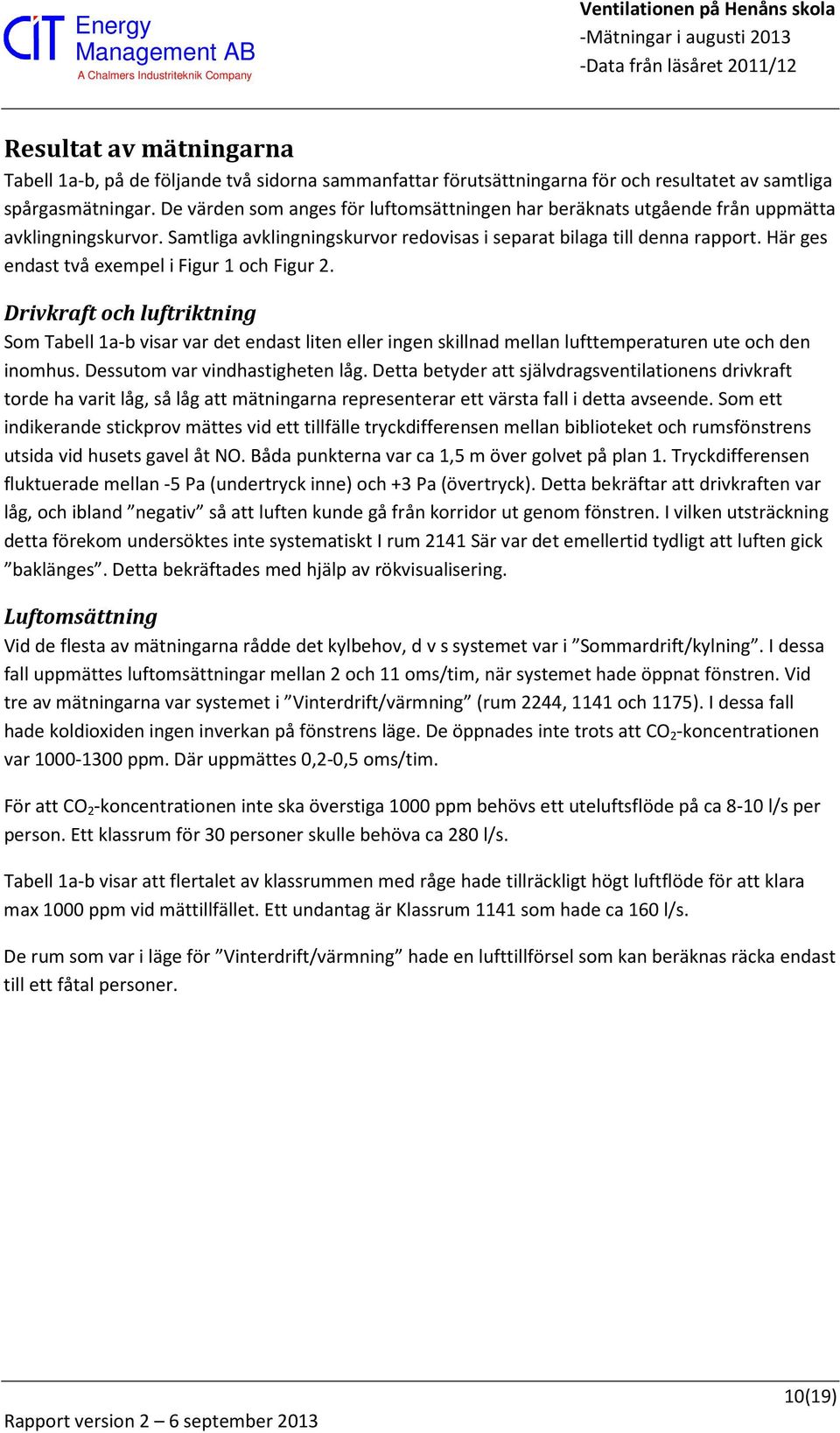 Här ges endast två exempel i Figur 1 och Figur 2. Drivkraft och luftriktning Som Tabell 1a-b visar var det endast liten eller ingen skillnad mellan lufttemperaturen ute och den inomhus.