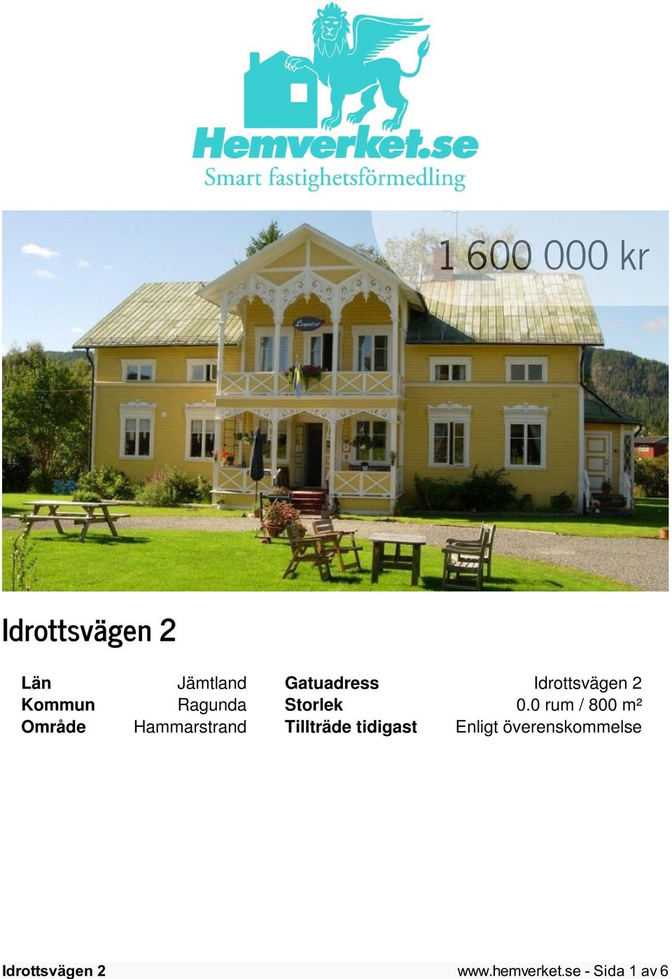 0 rum / 800 m² Område Hammarstrand