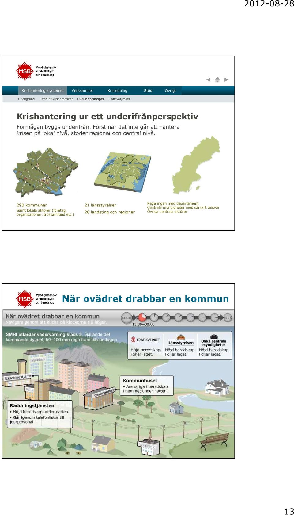 Först när det inte går att hantera krisen på lokal nivå, stöder regional och central nivå.