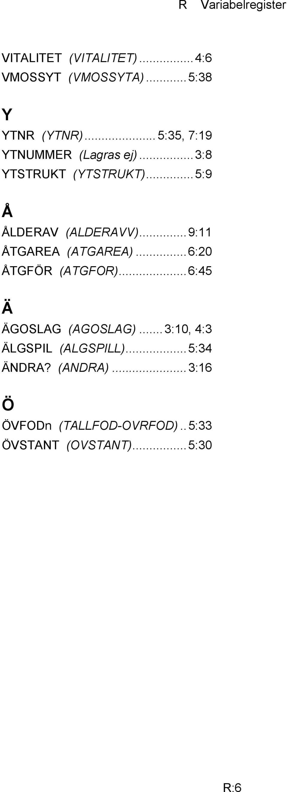 ..9:11 ÅTGAREA (ATGAREA)...6:20 ÅTGFÖR (ATGFOR)...6:45 Ä ÄGOSLAG (AGOSLAG).