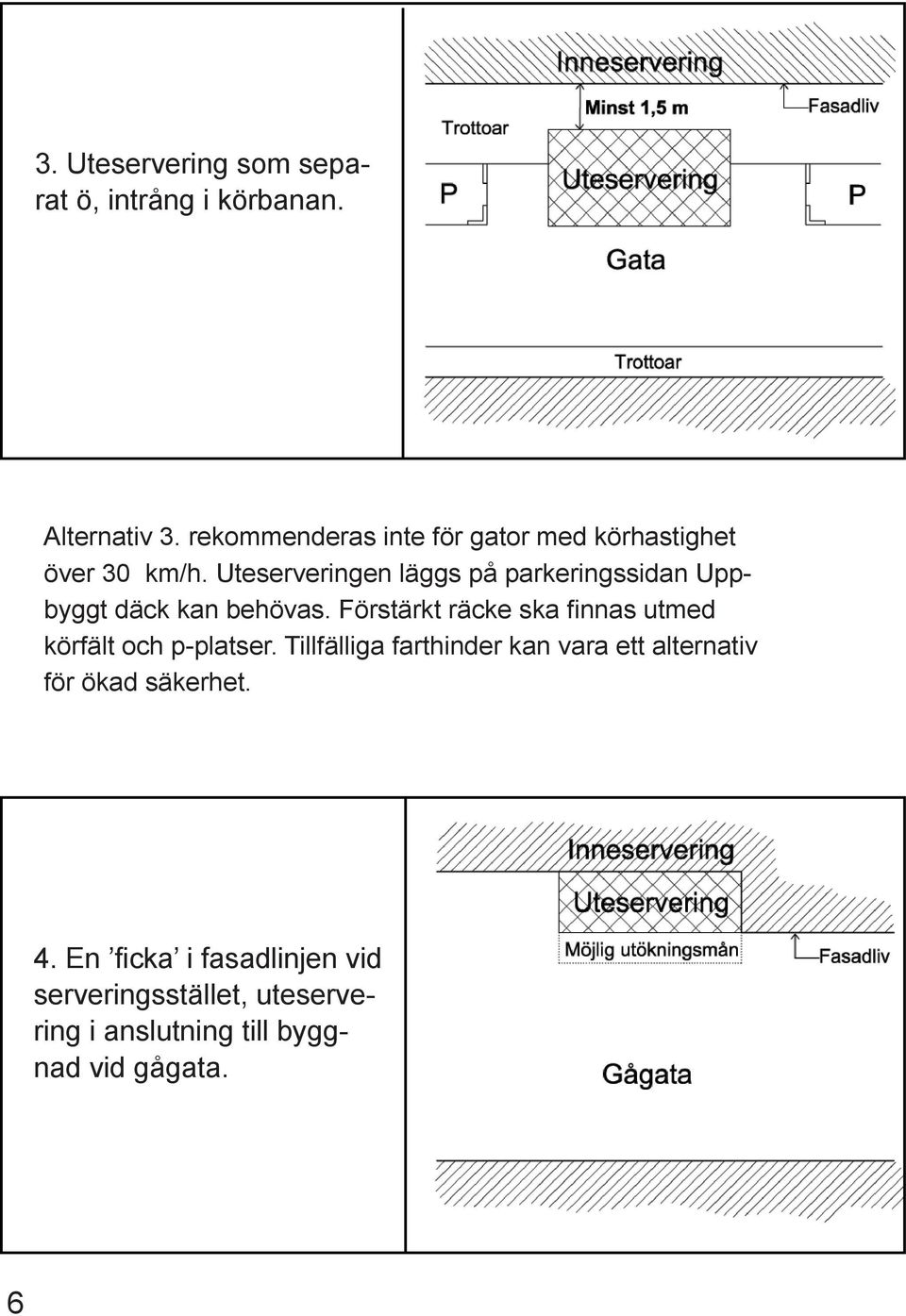 Uteserveringen läggs på parkeringssidan Uppbyggt däck kan behövas.