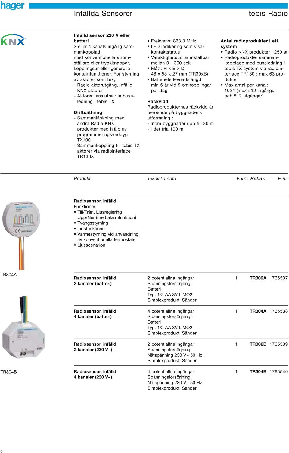 programmeringsverktyg TX00 - Sammankoppling till tebis TX aktorer via radiointerface TR30X Frekvens; 868,3 MHz LED indikering som visar kontaktstatus Varaktighetstid är inställbar mellan 0-300 sek